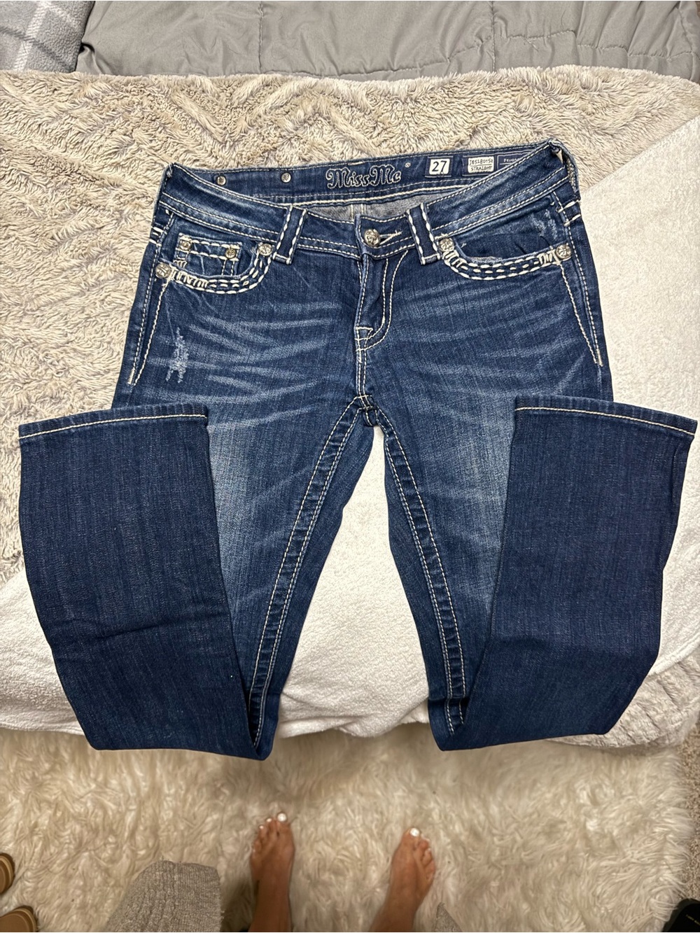 Miss Me Straight Leg Dark Blue Denim Jeans
